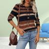 Women Autumn Tops Colorful Lines Print Causal Long Sleeve T-shirt Top Blouse