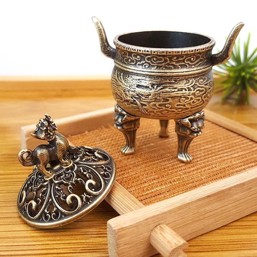 1pc Alloy Pixiu Lion Tripod Incense Burner Mini Retro Home Decor Auspicious Cloud Incense Tablet Burner (Without Incense) 7