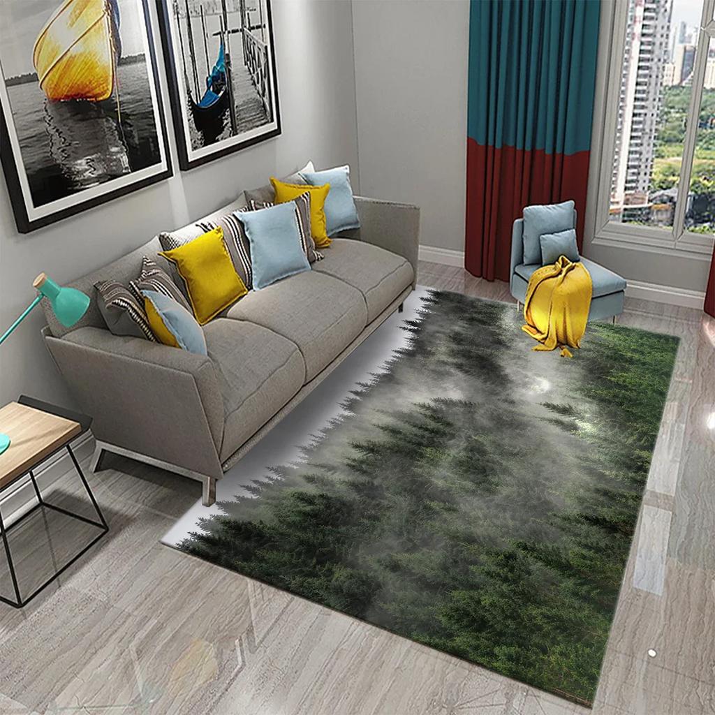 Дымчатый Лес Ковер Зеленые Деревья Горный Ковер Натуральный Пейзаж Прямоугольные Ковры Коврики для Йоги Декор для Спальни Гостиной Придверный Коврик