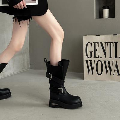 Модные короткие ботинки с ремешком и пряжкой, ботинки-локомотивы, боксерские ботинки женского дизайна, кожаные ботинки на толстой подошве, ретро ботинки средней высоты, ботинки на толстом каблуке, рыцарские ботинки