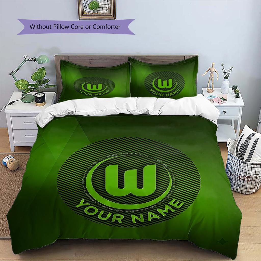 Custom Name VfL Wolfsburg Pattern Bedding Quilt Set Home Decoration Gift (1 * duvet cover + 2 * pillowcase without core)