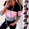 2025 Spring Long Sleeve Casual Color Block Hoodie Sweatshirt