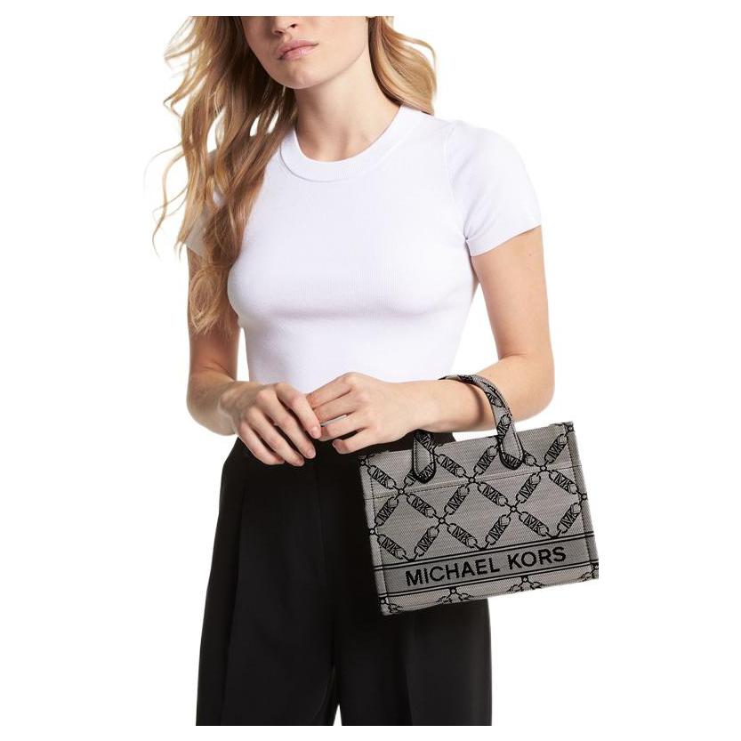 New MICHAEL KORS Gigi Jacquard Tote Bag Shopping Bag Handbag Small Size Women's Gray & Black 30S3S3GM5J-006