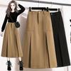 Dimanaf 2024 New Autumn Winter Plus Size Long Women Skirts Solid A-Line Oversize Lady Elegant High Waist Pleated Skirts