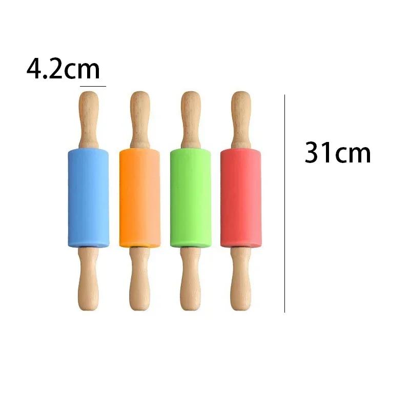 Non-Stick Silicone Rolling Pin Wood Handle Non-stick Dough Pasta Cookie DIY Dough Rolling Pin Kitchen Cooking Baking Tools