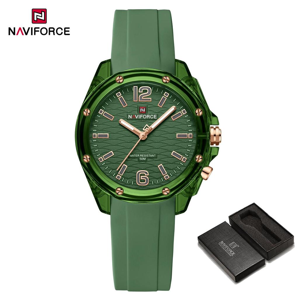 Naviforce Женские простые часы Кварцевый механизм Светящиеся стрелки Водонепроницаемость 50 м Силиконовый ремешок Легкие Женские Девичьи Повседневные Модные часы NF6103