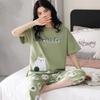 Summer Pajamas Women Imitation Cotton Short Sleeve Capri Trouser Suit Women Summer Version of Loose Home Wear