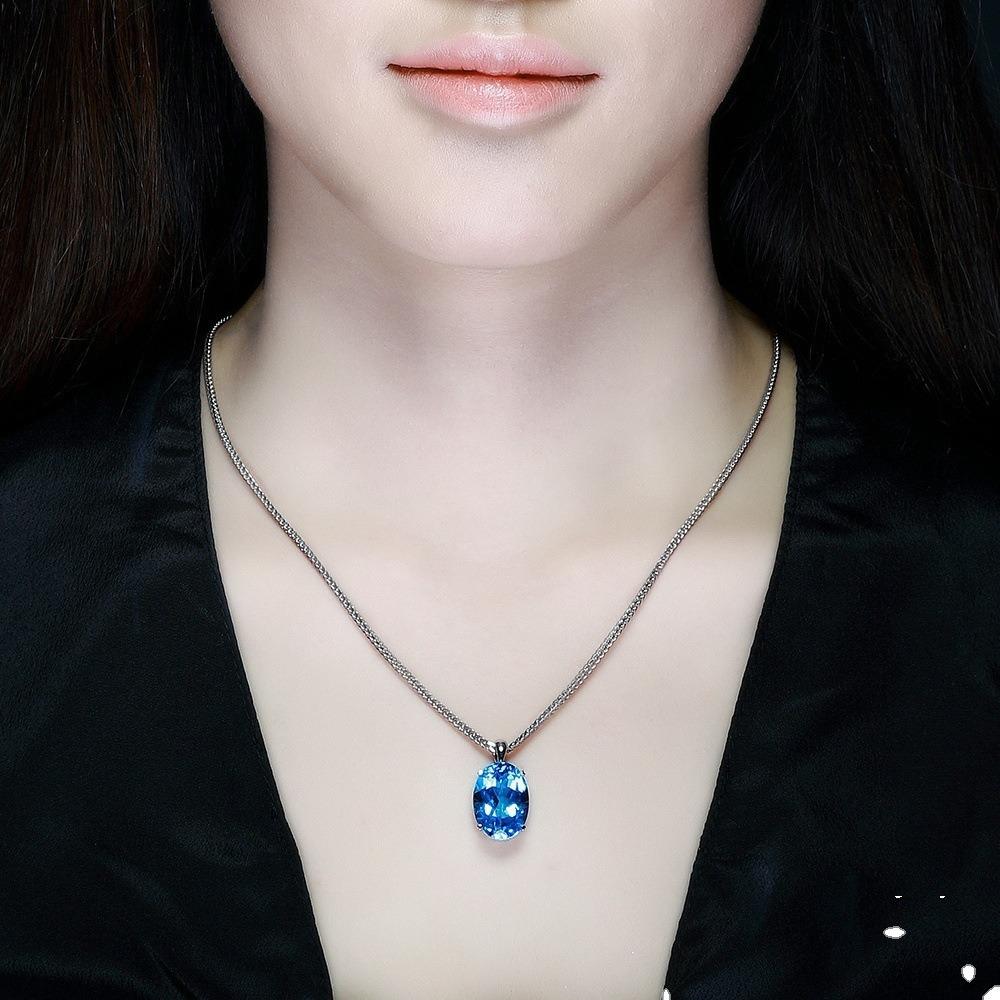 Rhine River Blue Topaz and Sapphire Sterling Silver Pendant Necklace for Women