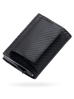 Мини-кошелек для монет с защитой от скимминга Tri-Fold Wallet, Wallet, Wallet, Mens, Leather, (Черный углерод)