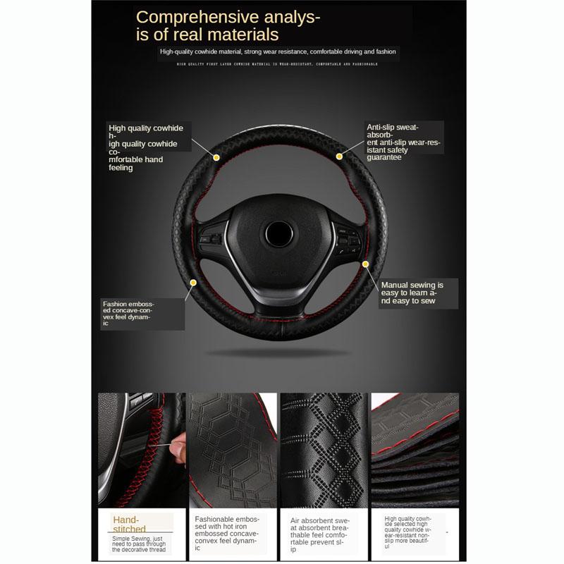 Чехол на руль автомобиля, 38 см, сделай сам, натуральная кожа, тисненая оплетка на руле с игольной нитью, автомобильный Стайлинг