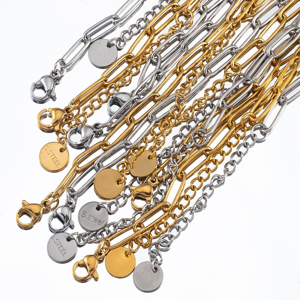 10pcs 5pcs 2pcs Stainless Steel 4x12mm Frame Link Chian Necklace Extended Chain Lobster Clasp Disc Tail Charm DIY Jewelry Making