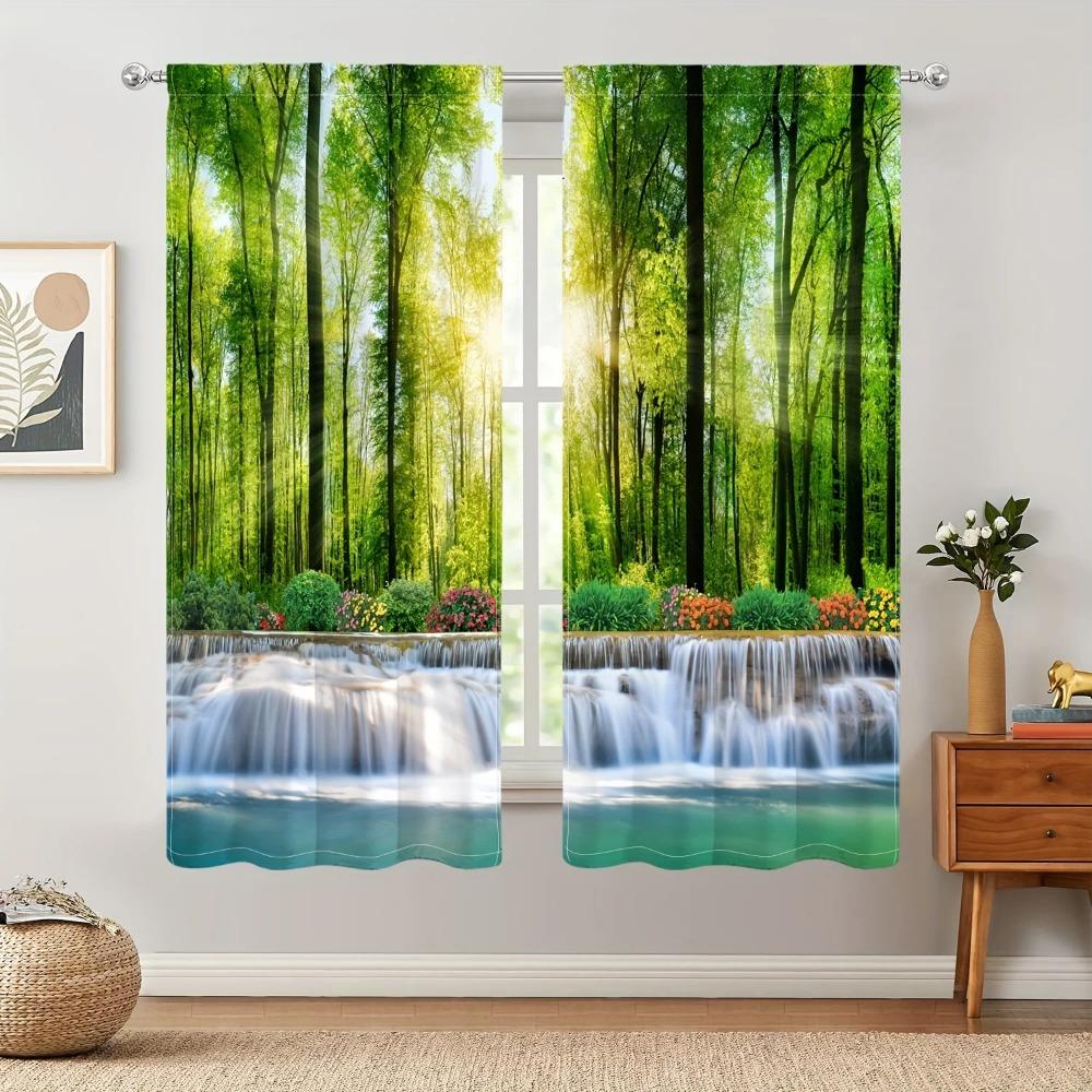 2 панели Природа Пейзаж Солнечный Лес Занавес Водопад Полузатемняющие Занавески Для Спальни Гостиной Окна Кухни Офиса