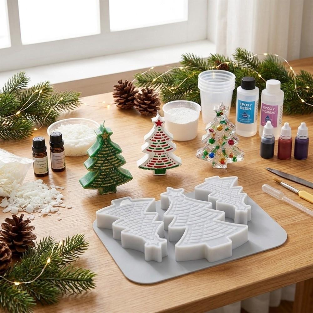 3 Cavity Christmas Tree Mold 3D Stripes Soap Mold Gift Making DIY Candle Mold Xmas Decor