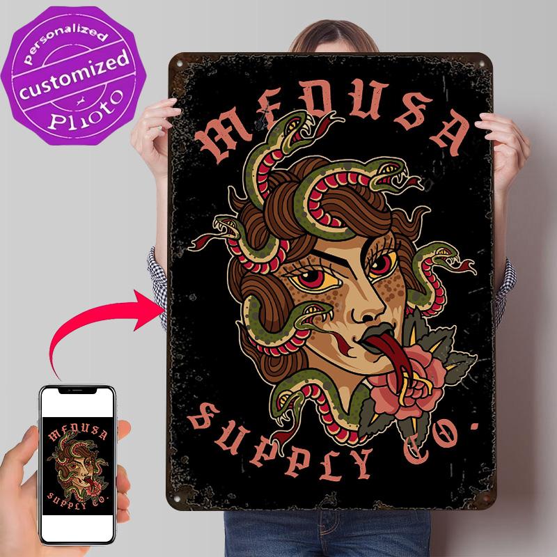 Medussa Personalized D Textured Metal Poster Wall Art Vintage Tin Signs for Modern Home Decoration Ornaments Decor Luxury House