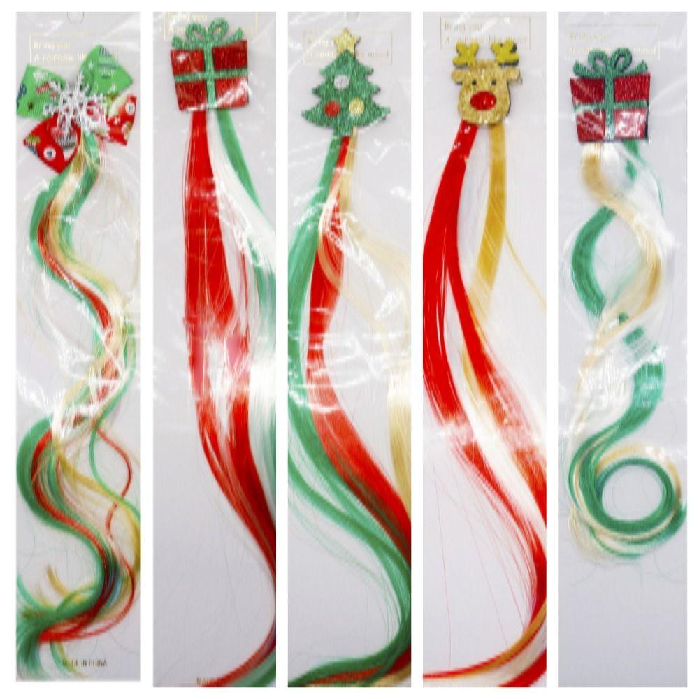 Korean Style Christmas Hair Clip Colorful Wig Bowknot Hairclip Cute Girls Wig Hairpin Gift