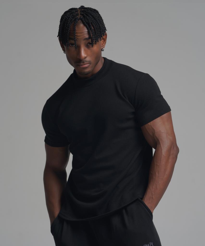 PHERMENON Muscle Fit Mock Neck Short Sleeve T-Shirt - Black