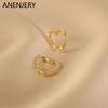 ANENJERY Simple Hollow Heart Earrings Temperament Couple Heart Earrings for Women Texture Jewelry Gift Wholesale