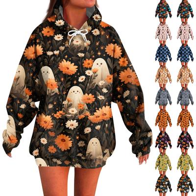 Женское модное повседневное худи с длинным рукавом и принтом на Хэллоуин