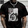 Men T Shirt Turbo Tuner Car Enthusiast With US Flag Motorcycle T-Shirt Cotton Men‘s Summer Shor
