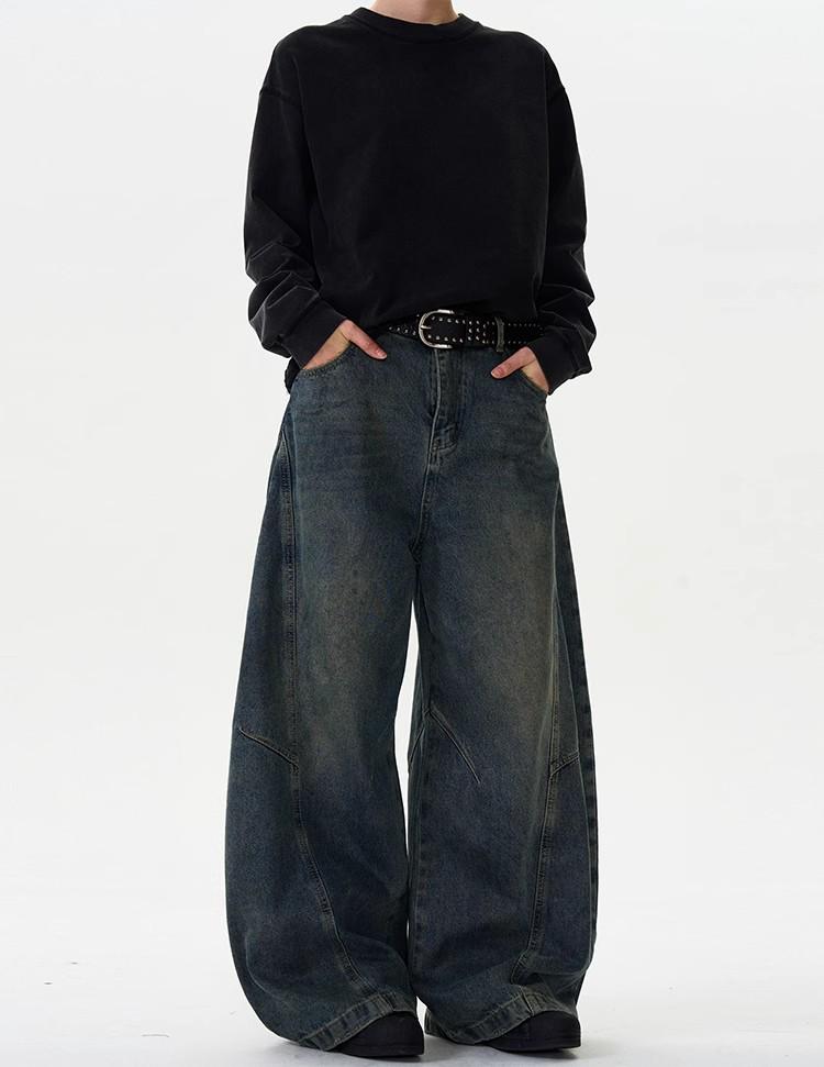 Американские Ретро Вываренные Потертые Джинсы Широкие Штанины - Унисекс Повседневный Тренд