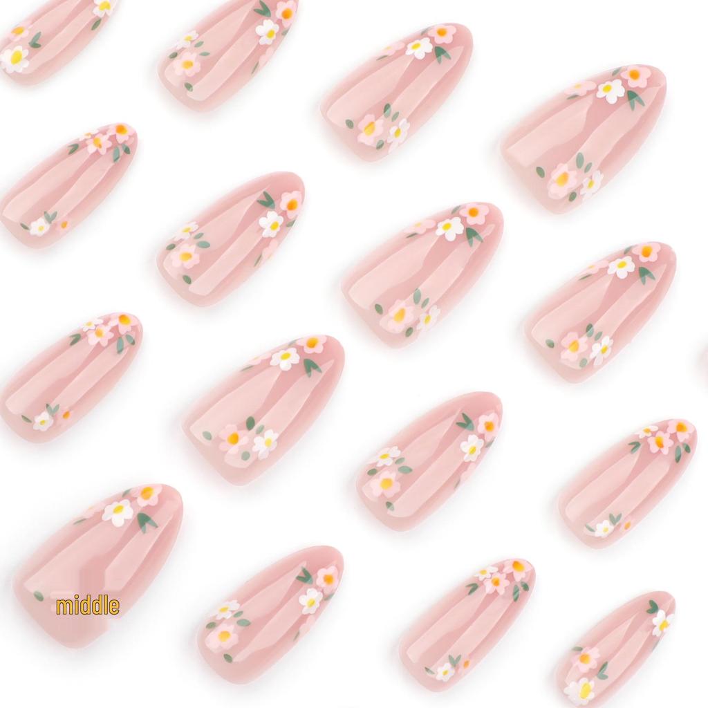 Spring/Summer Almond False Nails: Simple Ins Style Wearable Nail Art Tips
