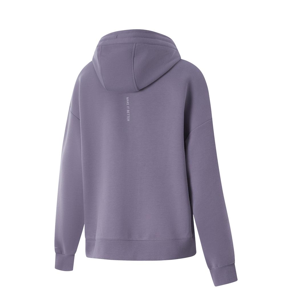 LiNing Fitness Series Sports Fashion Casual Universal Solid Color Zip-Up Hoodie Women Hoodies Dark-Grey Purple AWDU864-6