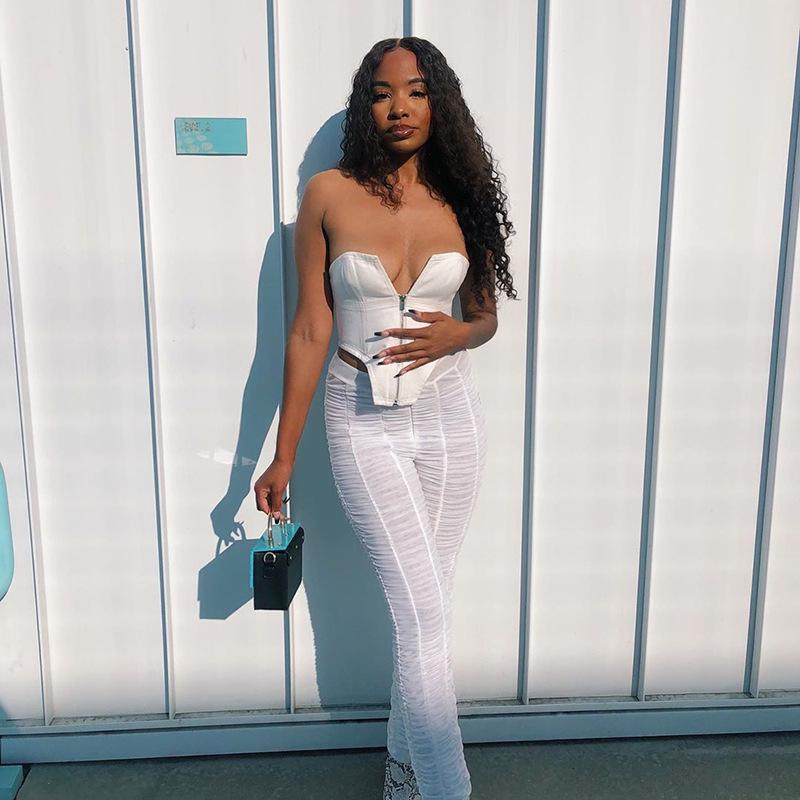 Европейский и американский 2020 Летний Женский Сексуальный Облегающий Топ без Бретелей на Молнии