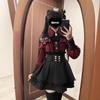 Japanese Black Short Skirt Set Gothic Ruffle Mini Skirts Sexy Lace Off Shoulder Lolita Shirt Gown Y2k Aesthetic Suit