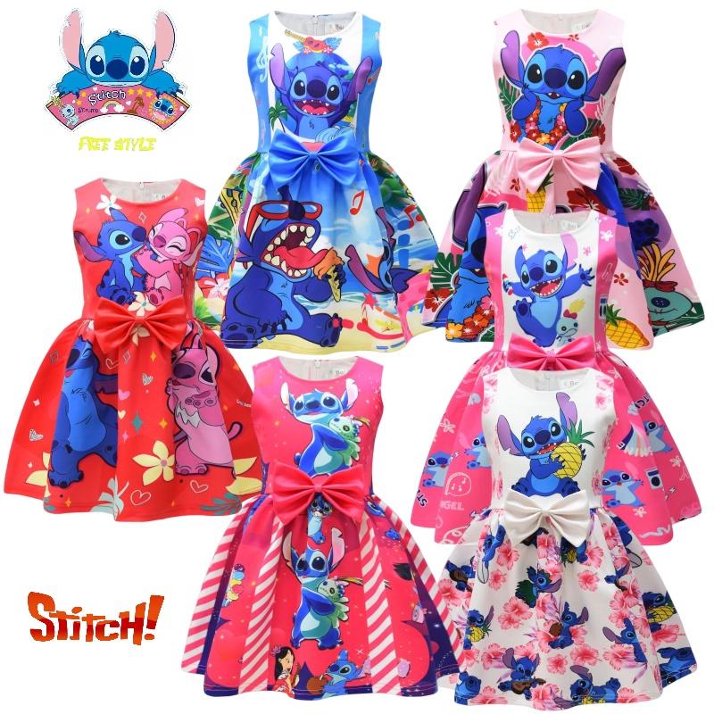 2023 New Arrival Starry Baby Lilo And Stitch Girls Dress, Cartoon Style, A-line Skirt