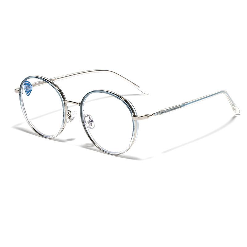 Glasses Round Semi-Metal Ring Glasses Women'S Tr90 Plain Mirrors Trend Flat Mirrors Men