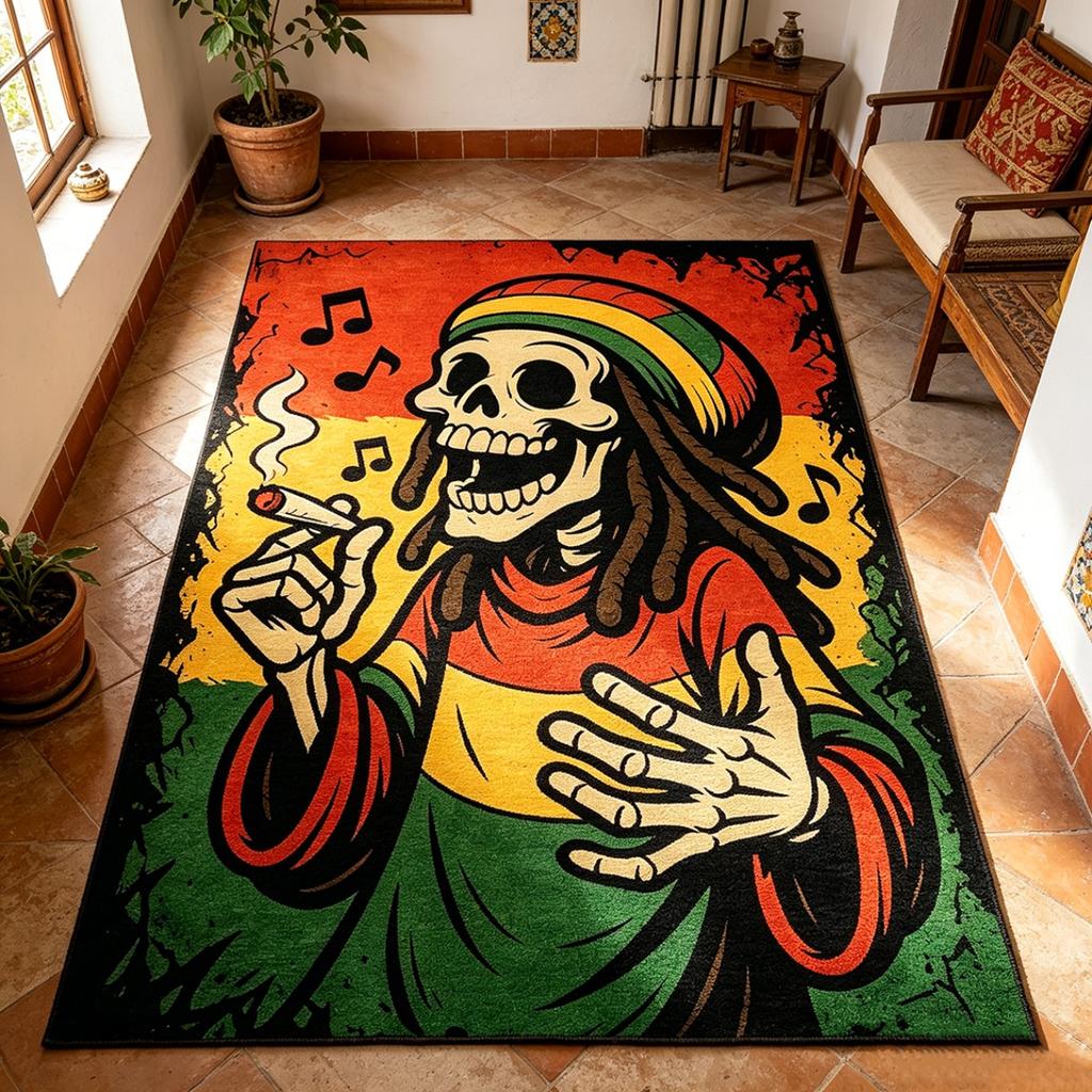 Reggae Rasta Skull Area Rug Hip Hop Rock Skeleton Carpet For Living Room Street Culture Bedroom Floor Mat Cool Home Decoration