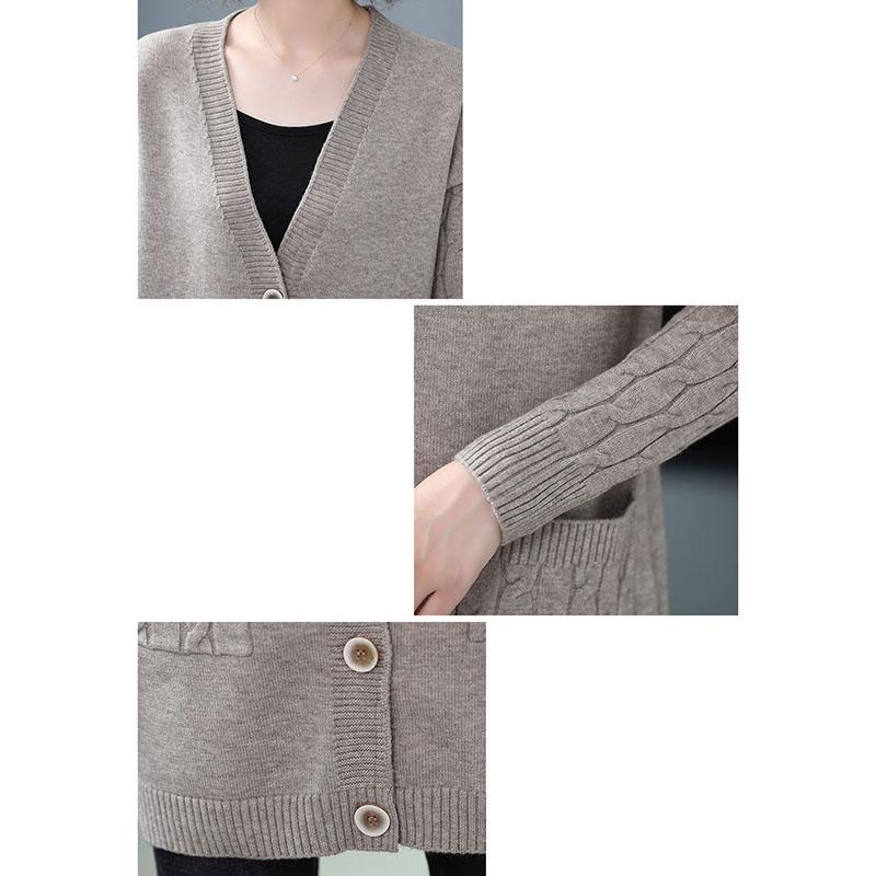 Женский винтажный вязаный кардиган, тонкий свитер с V-образным вырезом, однобортный тонкий свитер, повседневный трикотаж, свободная верхняя одежда для поездок на работу, осень