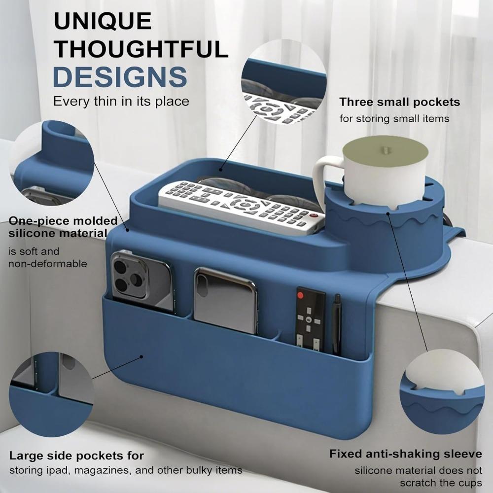 Силиконовая подставка под стакан, поднос-подстаканник для дивана, ящик для хранения на подлокотнике дивана с аксессуарами, боковой карман для пульта дистанционного управления и напитков