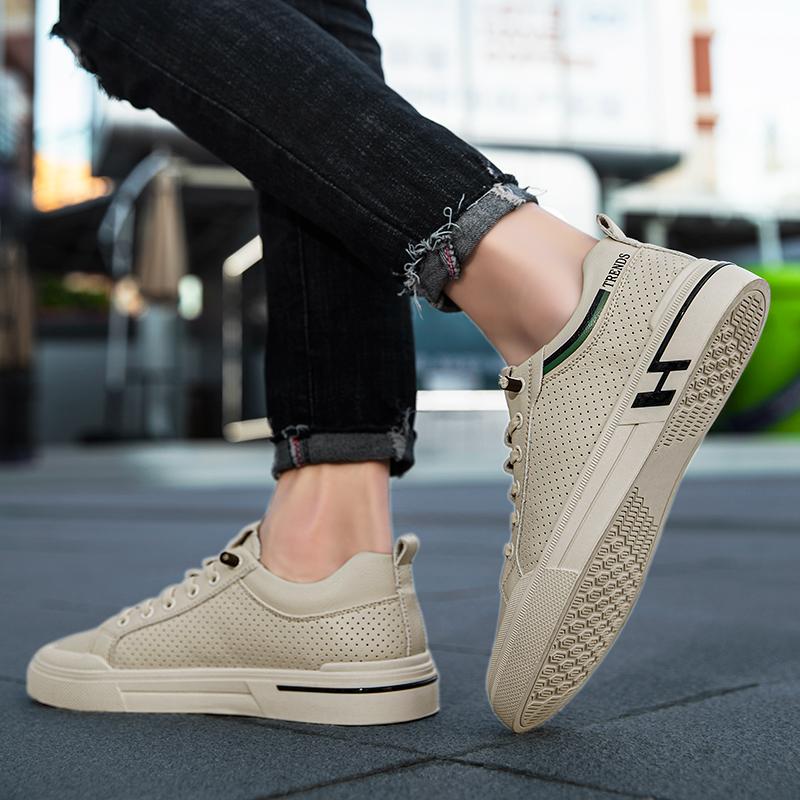 Модные кожаные классические скейт-кеды для мужчин 2024 года, новые простые повседневные туфли для мужчин, кроссовки со шнуровкой для мужчин, модные мужские прогулочные туфли с вырезами