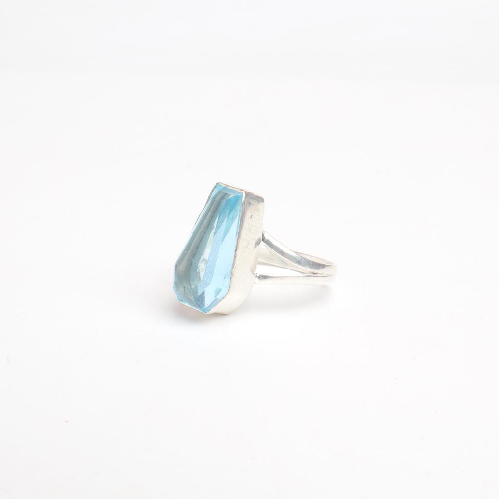 Натуральный Голубой Топаз Драгоценный Камень 925 Стерлинговое Серебро Ювелирные Изделия Ручной Работы Кольцо-Ватник RR-47-8