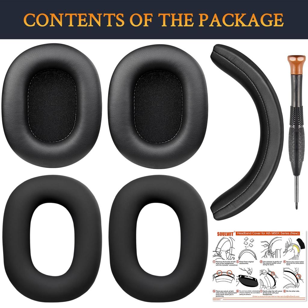 SOULWIT Ear Pads Headband Cover Earpad Cover for ATH M50xSTS Headset Replacement Cushion Headstrap Pads Earpads Replacement Repair Parts + + M50,