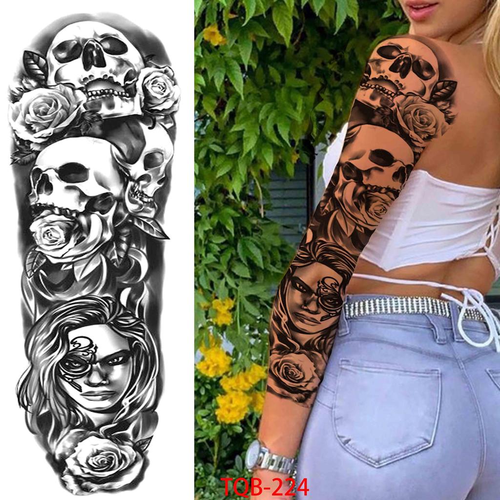 1 PC 480*170MM Full Arm Temporary Tattoo Sticker Sleeve Men Women Fashion Sexy Fake Tattoo Wolf  Lion Tiger Painting Tattoo Skull Angel Tattoo