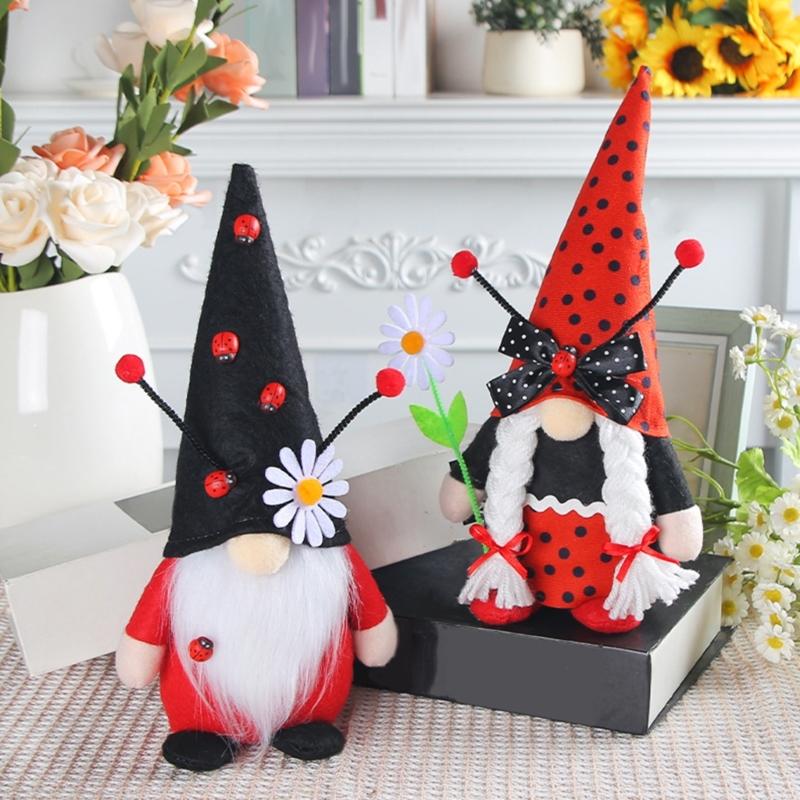 Ladybug Gnomes Tomtes Nisse Swedish Dwarfs Faceless Doll for Halloween Kitchen