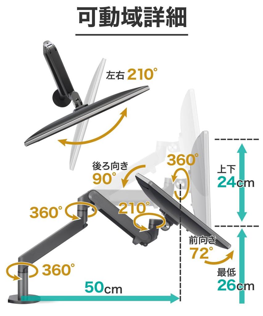 LOE Single Monitor Arm Gas Spring Type Compact Clamp Простая установка VESA Настольное крепление LOZ1 Белый x Серебристый