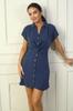 Женское короткое платье из лиоцелла с узлом и пуговицами спереди, с эластичной резинкой на талии