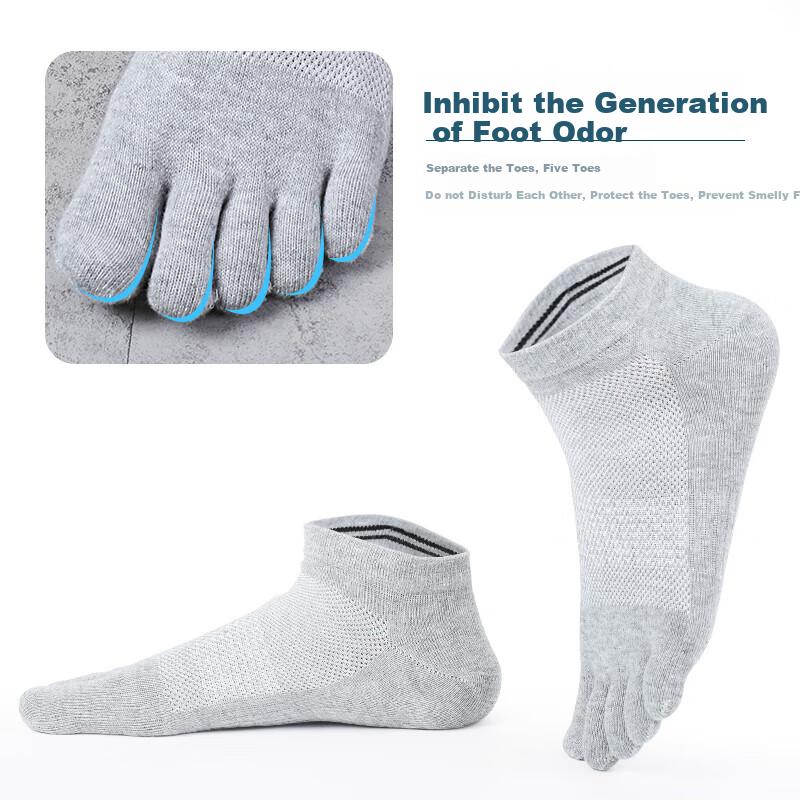 Men's Socks, Pure Cotton Short Tube Five-Finger Socks, Men's Mesh Breathable Sports Sweat-Absorbing Cotton Socks, Short Socks, 5 Pairs