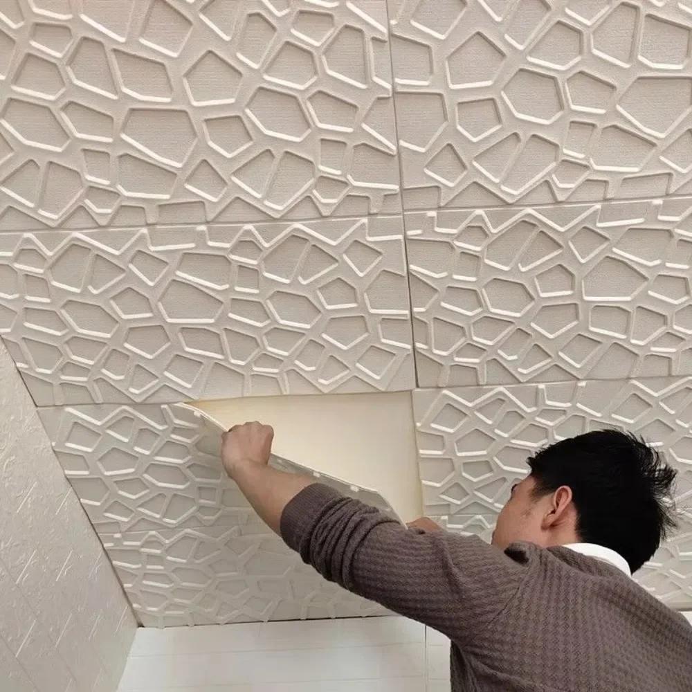 35*35 см 3D Пенопластовые Потолочные Водонепроницаемые Противоударные Настенные Наклейки Отклеиваются и Наклеиваются Самоклеящиеся Обои для Фона Декор Спальни