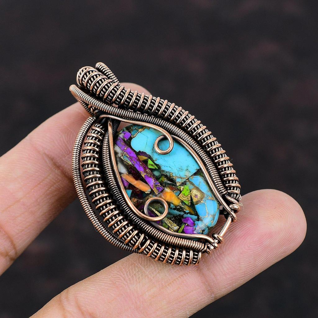 Fiesta Kingman Turquoise Pendant Copper Wire Wrapped Gemstone Pendant Multi Copper Turquoise Pendant Handmade Copper Jewelry Engagement Gift