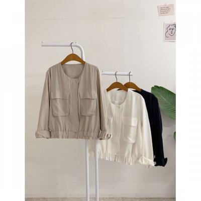Honey J Women S Linen Pocket Banding Round Jacket 3color