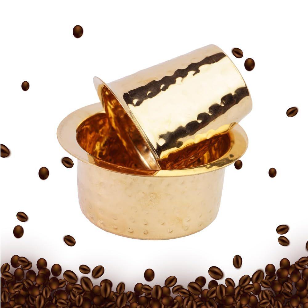 Латунная чашка для кофе Давара/Дабара и стакан для подачи фильтрованного кофе/чая/Традиционная кумбаконамовская дабара латунная дабара - | Кованая матовая - 150 мл (Набор из 4)