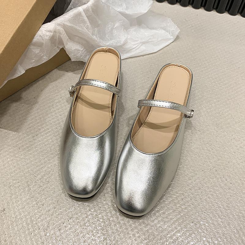 2024 Новые модные однотонные осенние женские туфли на плоской подошве Модные женские туфли Мэри Джейн из мягкой кожи с круглым носком на плоской подошве