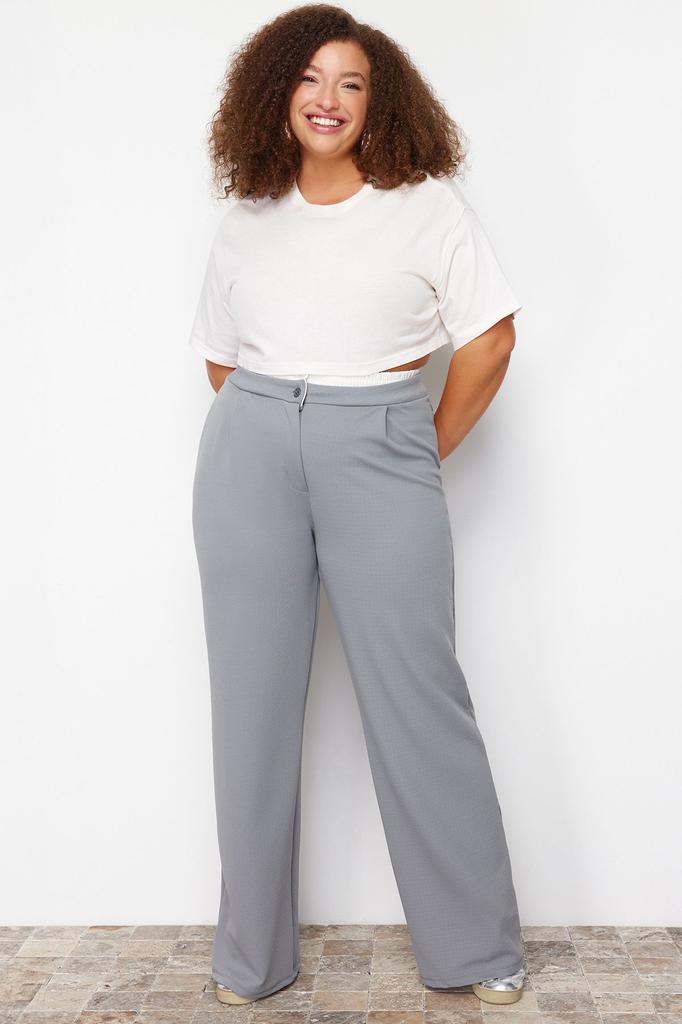Женские стильные серые трикотажные брюки больших размеров с детальной талией