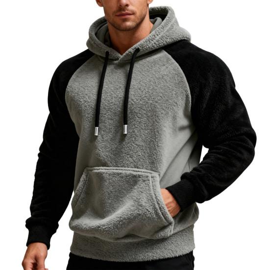 Men Fluffy Hoodie Fuzzy Loose Pullover Hoodie Casual Warm Hooded Fleece Sweatshirt with Pocket Drawstring for Autumn Winter Street Wear