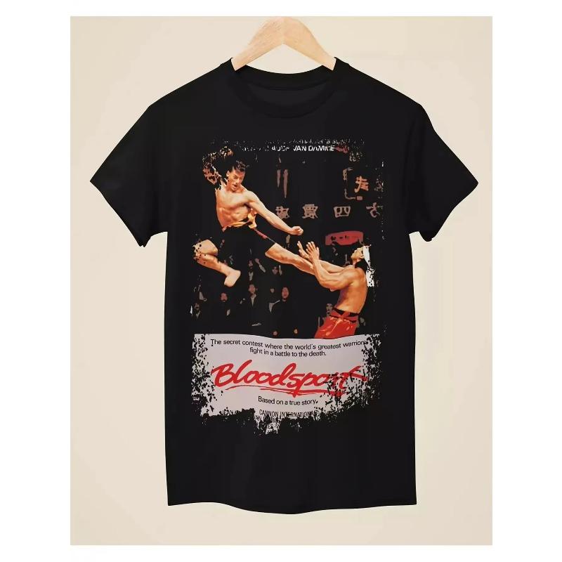 Blood Fight Movie Poster Tshirt Unisex Tshirt With Jean Claude Van Damme Logo Printed Casual Round Neck Short Sleeved Shirt