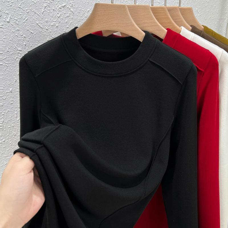 White Long-sleeved T-shirt Spring and Summer New Modal Cotton Inner Bottoming Shirt Fishbone Design Top